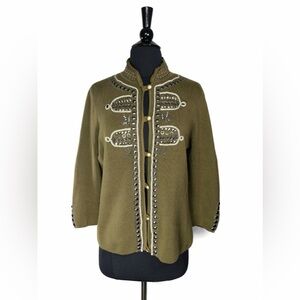 Chicos Green Embellished Sweater Cardigan Artsy Beaded Boho eclectic Grandmacore